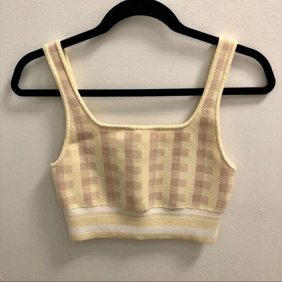𝅺ARITZIA Babaton Sculpt Knit Tank in Lemongrass Pink and Beige ~ size M Medium - Picture 2 of 13